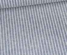 Leinen - Baumwolle - Mischgewebe - Dünne Weiße Streifen - 176g - Melange - Jeansblau