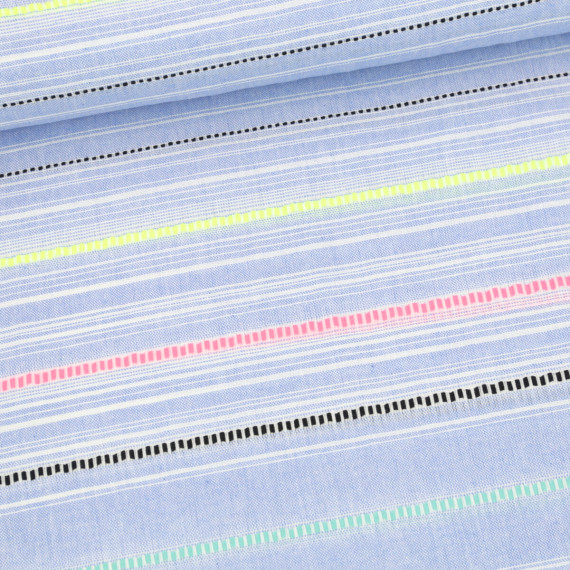 Baumwolle - Webware - Neon Yarn Dyed Stripes - Hellblau Meliert