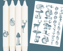 DIN A4 - Tattoofolie - Waldtiere - Jeansblau - für Kerzen / Keramik