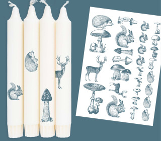 DIN A4 - Tattoofolie - Waldtiere - Jeansblau - für Kerzen / Keramik