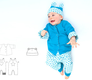 Baby Overall Strampler, Jacke und Mütze Kombi Set Schnittmuster für Kinder, ebook pdf mit Anleitung ALBERTO FLAVIO ORSO von Patternforkids Gr. 56 - 98