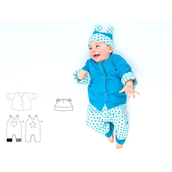 Baby Overall Strampler, Jacke und Mütze Kombi Set Schnittmuster für Kinder, ebook pdf mit Anleitung ALBERTO FLAVIO ORSO von Patternforkids Gr. 56 - 98