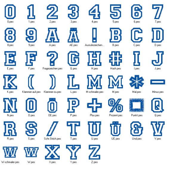 Stickdatei - 5cm College Buchstaben und Zahlen Alphabet Zahl