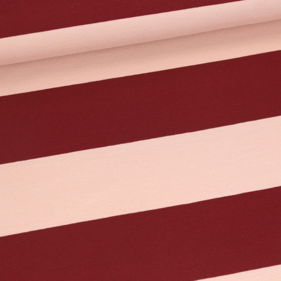 Sommersweat - French Terry - Bicolored Stripes - Bordeaux/Beigerosa