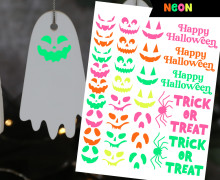 Neon Rub-On Sticker - Gesichter - Gespenst - Trick or Treat - Tante Henni Rubon - vielfältig nutzbar - Halloween
