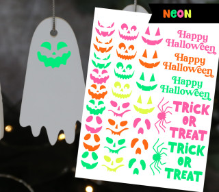Neon Rub-On Sticker - Gesichter - Gespenst - Trick or Treat - Tante Henni Rubon - vielfältig nutzbar - Halloween