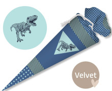 DIY-Nähset Schultüte - GESCHWISTERTÜTE - Dinosaurier - Blau - Velvet - abby and amy
