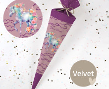 DIY-Nähset Schultüte - Blumenpferd - Wolken - Velvet - zum selber Nähen