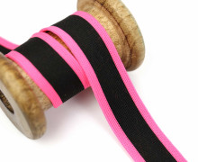 1 Meter Zierband - Dekoband - 25mm - Streifen - Neon - Schwarz/Pink