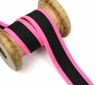 1 Meter Zierband - Dekoband - 25mm - Streifen - Neon - Schwarz/Pink