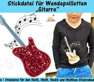 Wendepailletten-Applikation Gitarre - Stickdatei-Set für den 10x10cm bis 18x30cm Rahmen