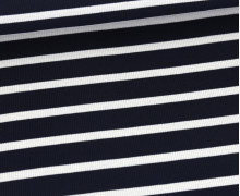 Strick Jersey - Schmale Rippen - Weiße Streifen - Stahlblau