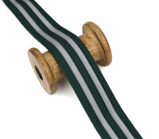 1 Meter Gurtband  - 38mm - Streifen - 2 Streifen - Dunkelgrün/Hellgrau