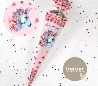 DIY-Nähset Schultüte - Floral Unicorn - Velvet - zum selber Nähen