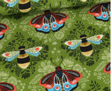 Bio-Baumwoll Satin - Webware - Bees And Friends - Beetles & Bugs - Maigrün - Hamburger Liebe