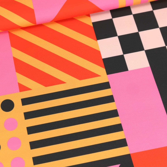 Outdoorstoff - Formenmix - Rosa/Rot/Dunkelgelb - abby and amy