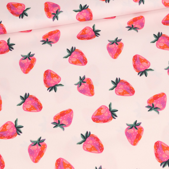 Outdoorstoff - Summer Fruits - Erdbeere - Strawberries - Creme - abby and amy