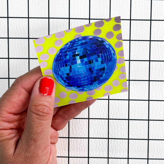 1 Flippatch - 1 Label = 2 Motive - Kippen - Wechselmotiv - zum Aufnähen - Cherry Picking - Discokugel Blau/Discokugel Pink