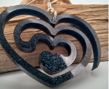 1 Paar Ohrringe - Luna - Acryl - Herz - love - super leicht - Dunkelblau Glitzer - Namensklang