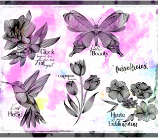 ILLUSIONS -  Plotterdatei DXF SVG - Kolibri, Tulpen, Schmetterling, Blumen von Fusselfreies