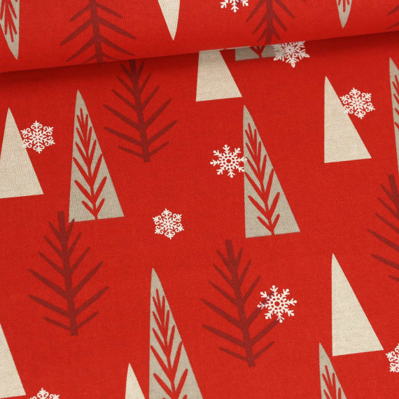 Half Panama - Baumwolle - Weihnachten - Bäume - Rot