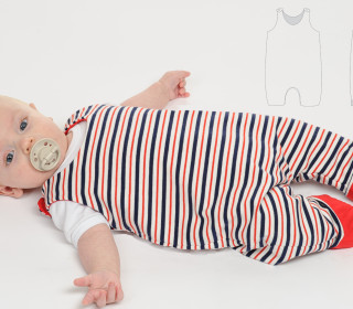 Baby Strampler Overall LEO für Mädchen oder Junge mit Beleg Beinumschlag und Druckknöpfen Größen 56-98 Schnittmuster ebook pdf