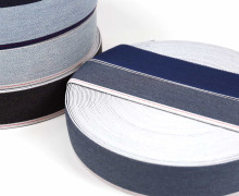 1m Gummiband - elastisch - Jeansoptik - Meliert - 40mm - Jeansblau/Weiß