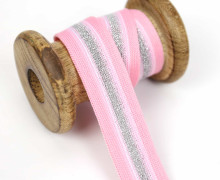 1 Meter Zierband - Dekoband - 25mm - Silberstreifen - Glitzer - Rosa