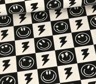 Jersey - Happy Faces - Karomuster - Schwarz/Warmweiß