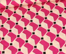 Viskose - Blusenstoff - Pinke Formen & schwarze Quadrate - Creme
