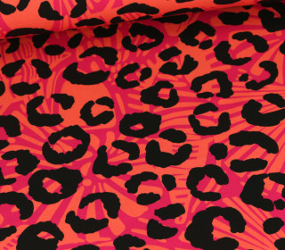 Sommersweat - French Terry - Leo & Abstraktes Muster - Fuchsia/Orange