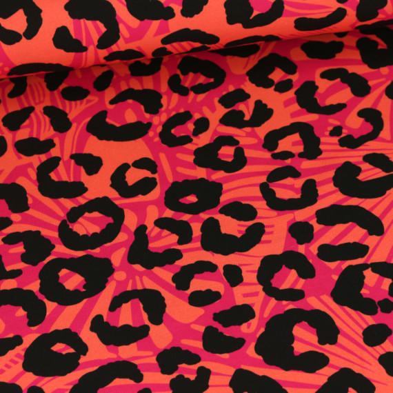 Sommersweat - French Terry - Leo & Abstraktes Muster - Fuchsia/Orange