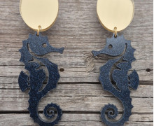 1 Paar Ohrringe - Seepferdchen - 2-teilig - super leicht - Dunkelblau Glitzer - Namensklang