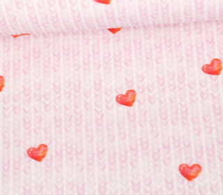 Sommersweat - Bio-Qualität - Cozy Knit - Hearts - Weiß/Rosa - abby and me 
