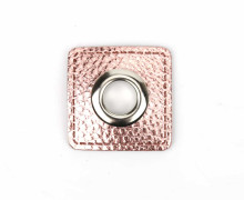 Kunstleder Öse - Quadrat - 11mm - Square - Patches - Nappa - Metallic - Rosé/Silber