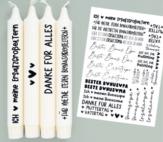 DIN A4 - Kerzen-Tattoofolie - Muttertag / Vatertag - Bonus Großeltern - für Kerzen / Keramik