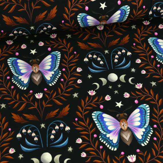 Bio-Sommersweat - French Terry - Luna Moth - Midnight - Schwarz/Altorange - Hamburger Liebe