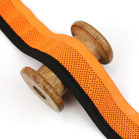 1 Meter Einfassband - Elastisch - Dekoband - 43mm - Schwarz/Neonorange