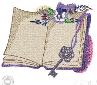 Buch mit Schlüssel und Blume, romantisches Buch von Stickzebra