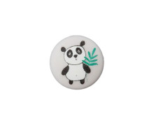 1 Polyesterknopf - Rund - 12mm - Öse - Kinder - Panda - Matt - Hellgrau