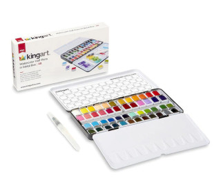 Aquarellfarben Set - Watercolor - Metallbox - 1 Wasserbürstenstift - kingart PRO - 48 Farben