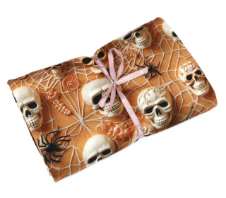 1,35m Zuschnitt - French Terry - Spiders & Skulls - Rostorange