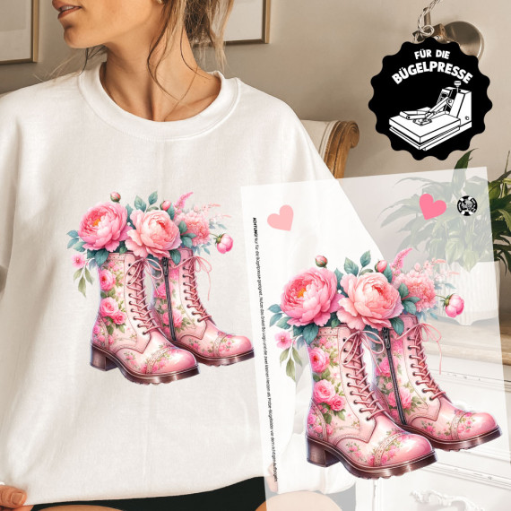 Onkel Bo's Bügelbilder - DIN A4 - Schuhe - Rosa - Blumen