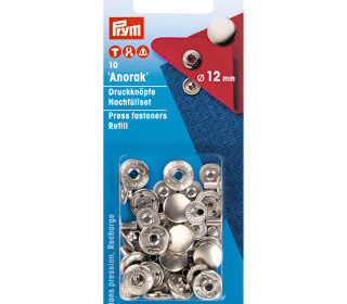 10 Nähfrei Druckknöpfe - Nachfüllset - Anorak - 12mm - Prym - Silber