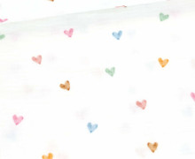 Musselin - Muslin - Double Gauze - Aquarell Herzchen - Schnuffeltuch - Windeltuch - Weiß