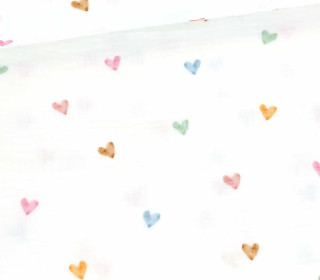 Musselin - Muslin - Double Gauze - Aquarell Herzchen - Schnuffeltuch - Windeltuch - Weiß