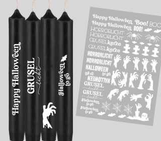 DIN A4 - Tattoofolie - Grusellicht - Weiß - für Kerzen / Keramik - Halloween