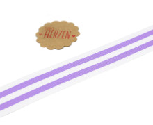 1 Meter Ripsband - Köperband - Streifen - 25mm - Lavendel/Weiß