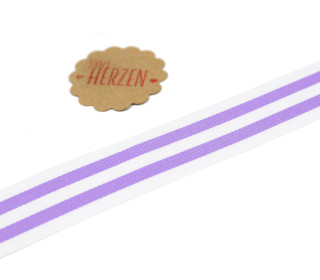 1 Meter Ripsband - Köperband - Streifen - 25mm - Lavendel/Weiß