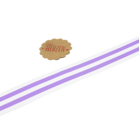 1 Meter Ripsband - Köperband - Streifen - 25mm - Lavendel/Weiß